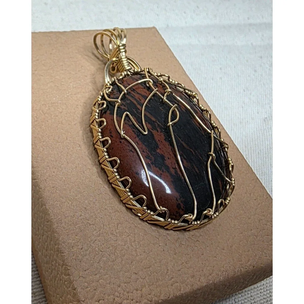 Handmade Mahogany Obsidian Horse Pendant Wire Wrapped Gold Filled Necklace